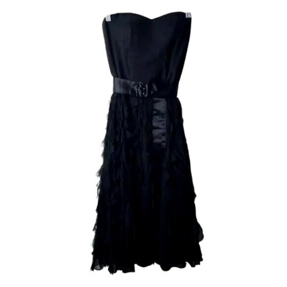 White House Black Market Strapless Sweetheart Silk Ruffle Cocktail Dress NWT Siz - Picture 1 of 7